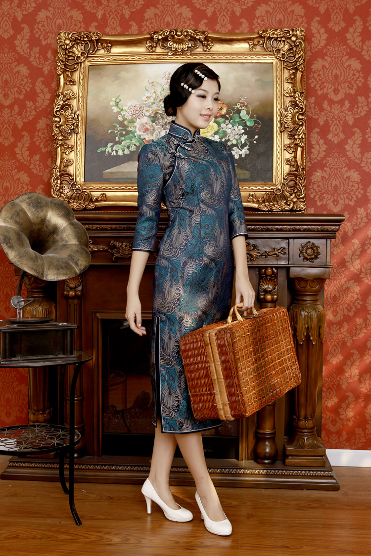 Dark blue long dress with peacock tail Dark blue long dress with peacock tail