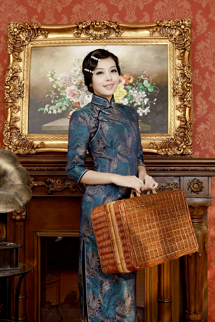 Dark blue long dress with peacock tail Dark blue long dress with peacock tail