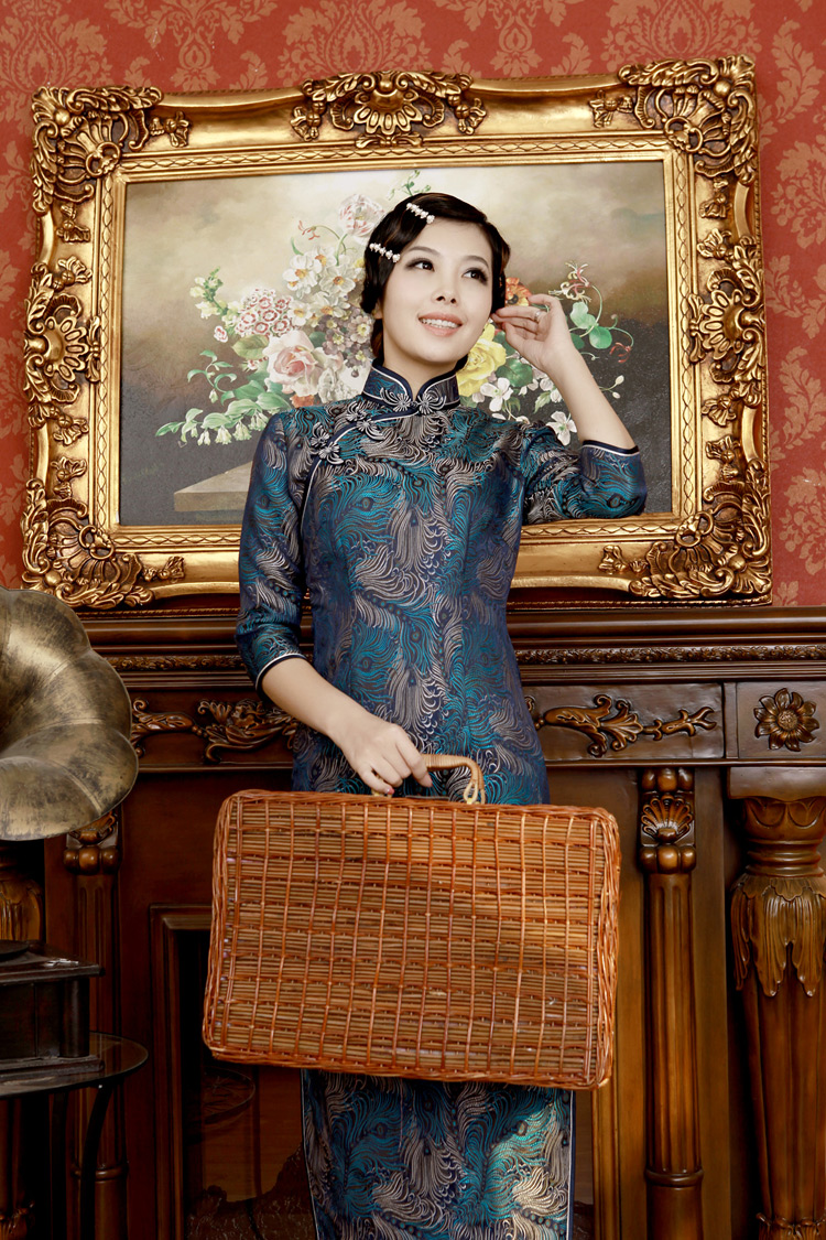 Dark blue long dress with peacock tail Dark blue long dress with peacock tail