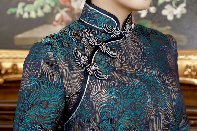 Dark blue long dress with peacock tail Dark blue long dress with peacock tail