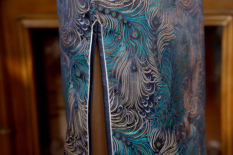 Dark blue long dress with peacock tail Dark blue long dress with peacock tail