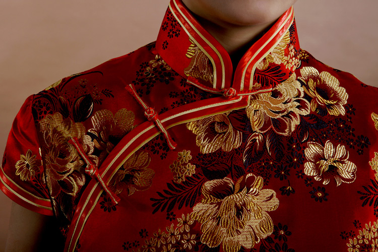Red peonys long cheongsam dress Red peonys long cheongsam dress