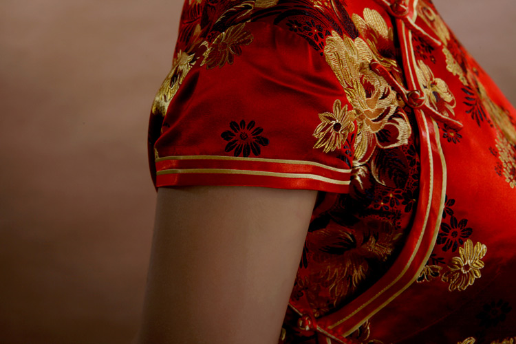 Red peonys long cheongsam dress Red peonys long cheongsam dress