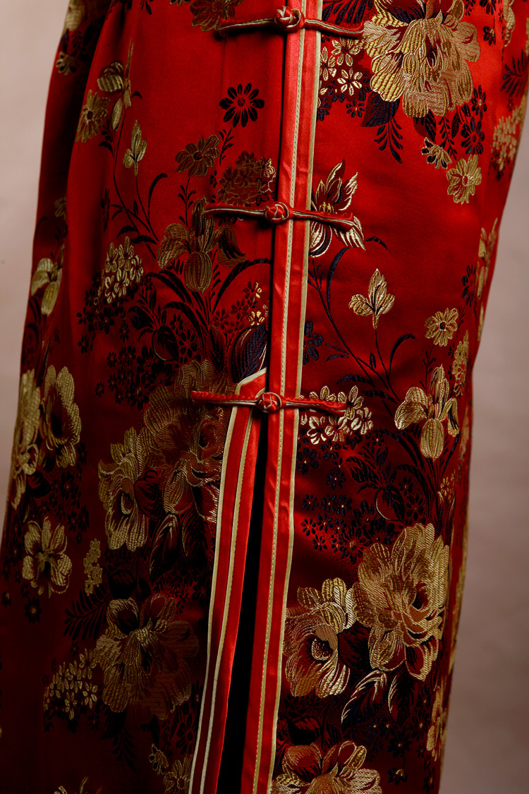 Red peonys long cheongsam dress Red peonys long cheongsam dress