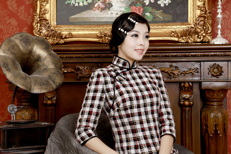 Plaid short qipao cheongsam Plaid short qipao cheongsam