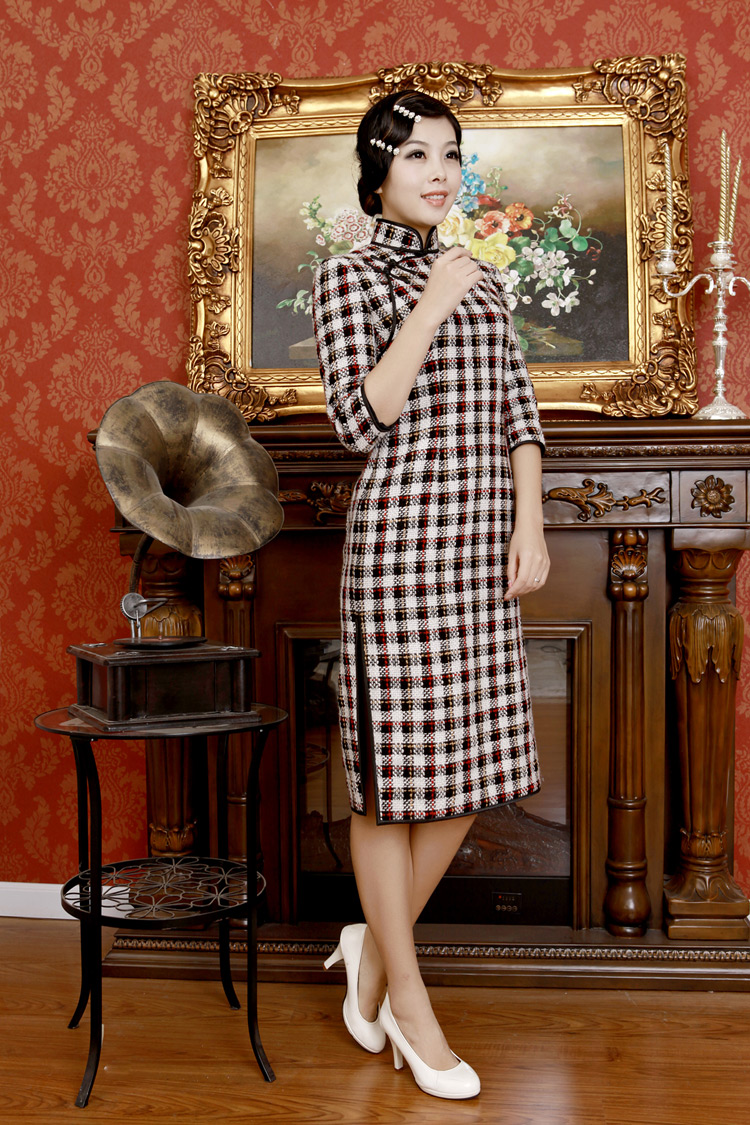 Plaid short qipao cheongsam Plaid short qipao cheongsam