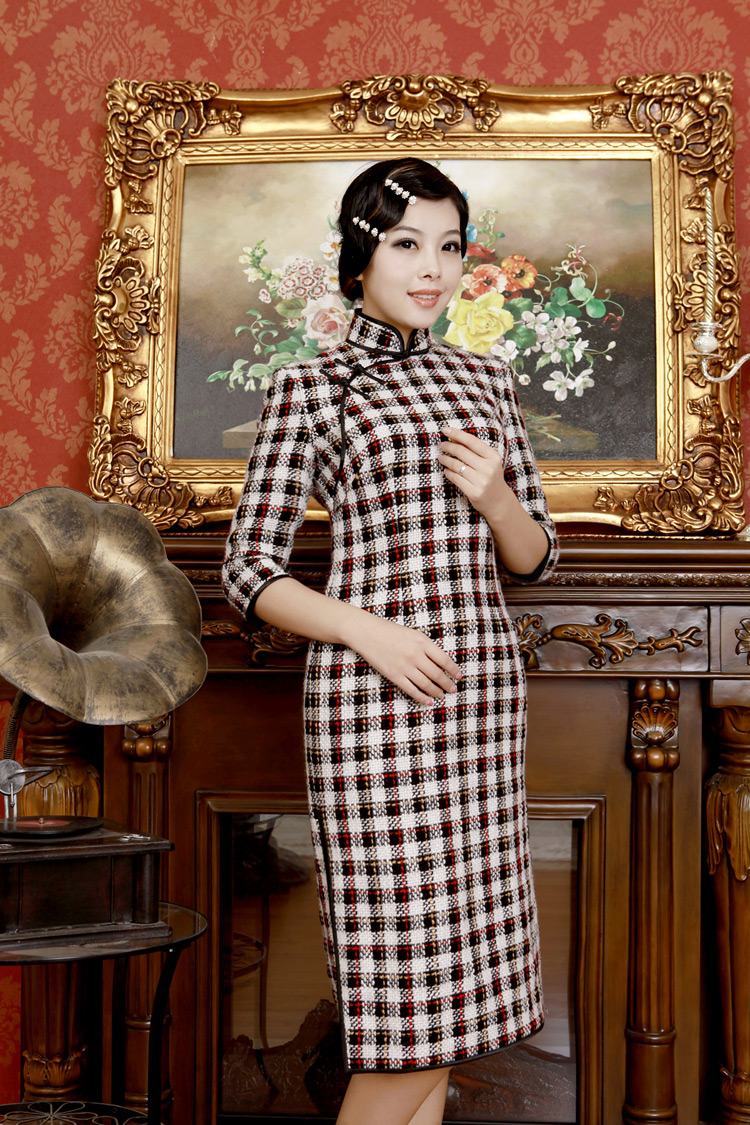 Plaid short qipao cheongsam Plaid short qipao cheongsam