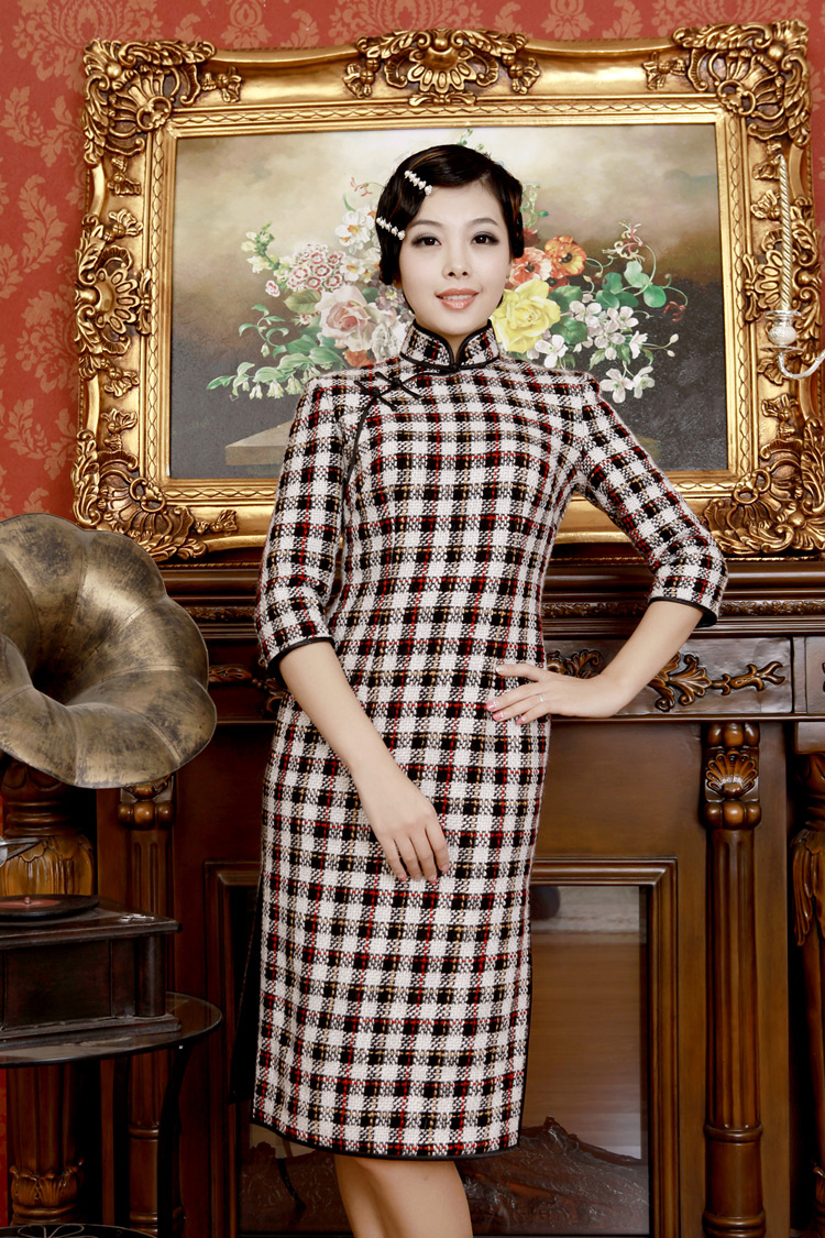 Plaid short qipao cheongsam Plaid short qipao cheongsam