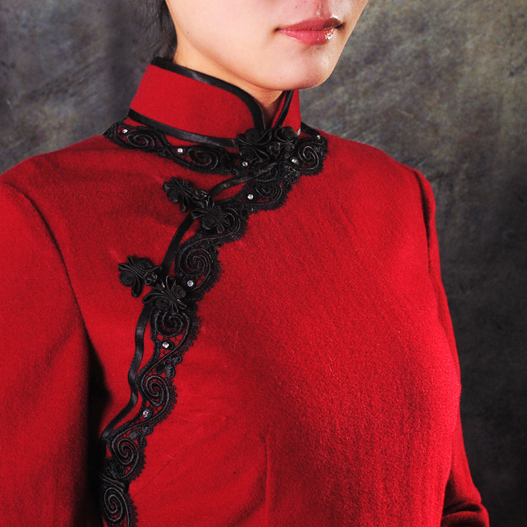 Red woolen short cheongsam Red woolen short cheongsam