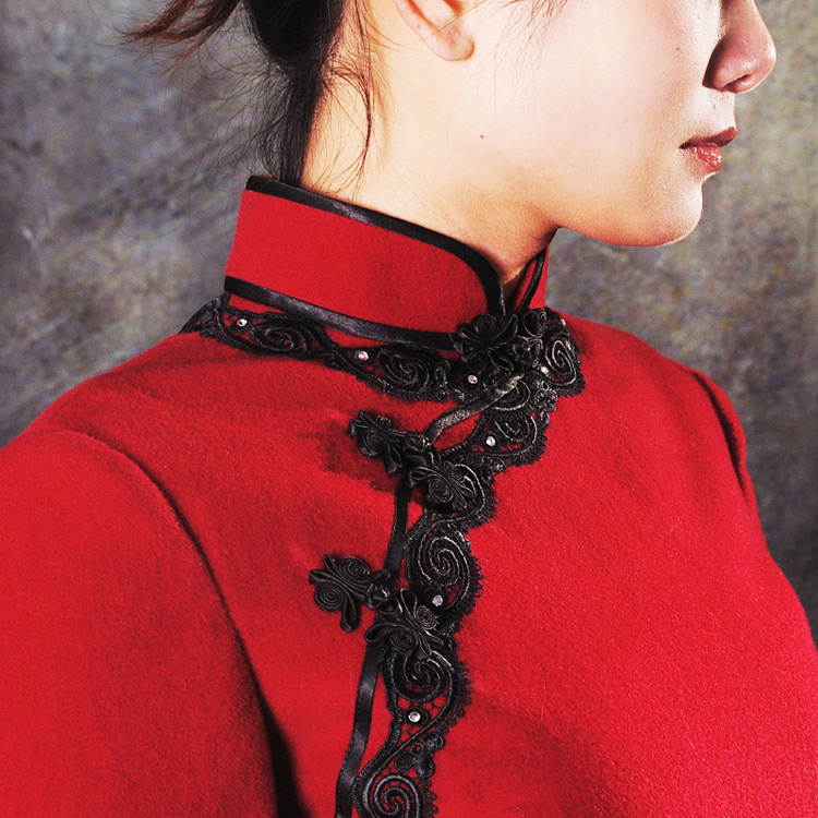 Red woolen short cheongsam Red woolen short cheongsam