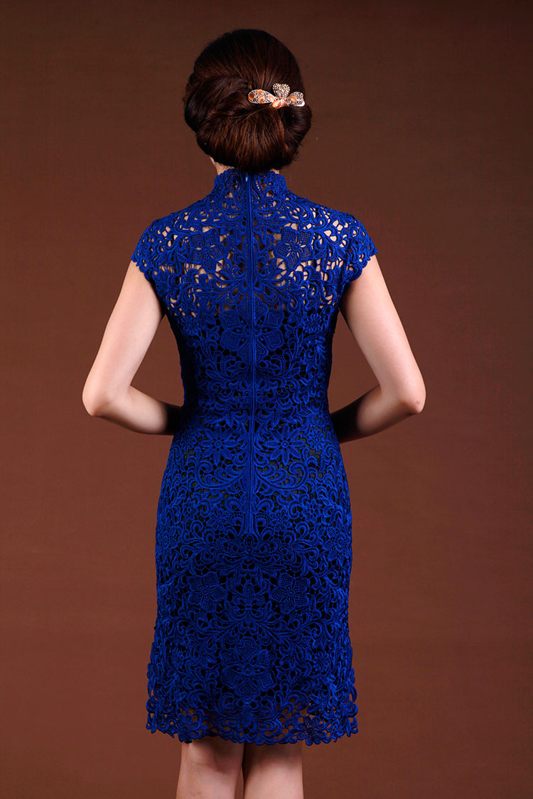 Sapphire blue lace short cheongsam Sapphire blue lace short cheongsam