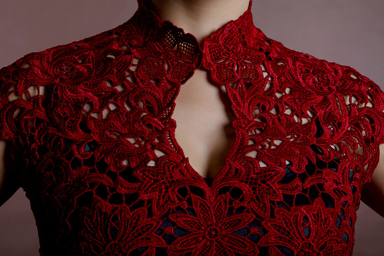 Wine red lace short cheongsam Wine red lace short cheongsam