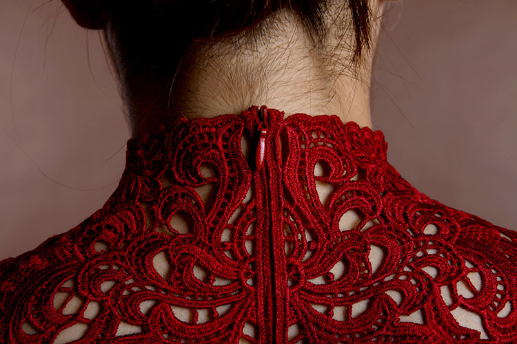 Wine red lace short cheongsam Wine red lace short cheongsam