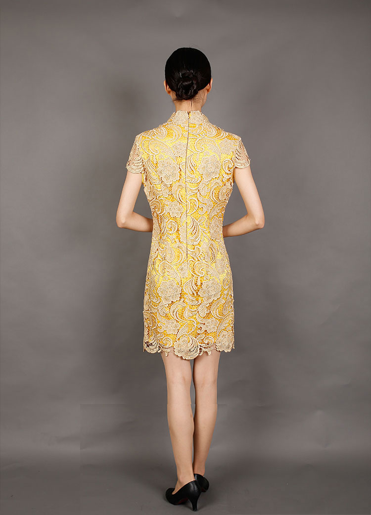 Golden-yellow lace cheongsam dress Golden-yellow lace cheongsam dress
