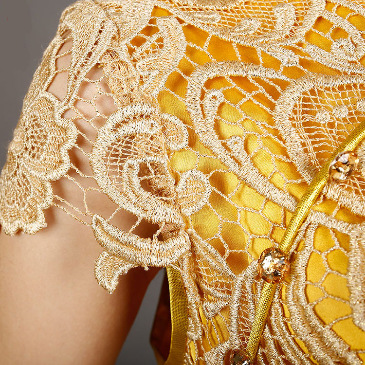 Golden-yellow lace cheongsam dress Golden-yellow lace cheongsam dress