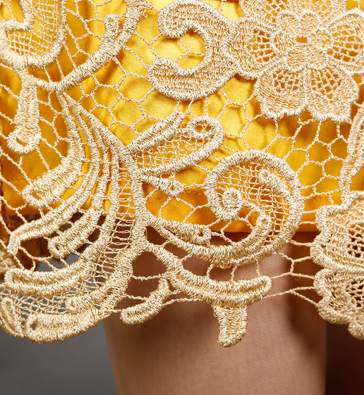 Golden-yellow lace cheongsam dress Golden-yellow lace cheongsam dress