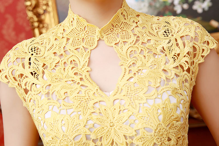 Yellow lace short cheongsam Yellow lace short cheongsam