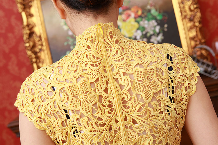 Yellow lace short cheongsam Yellow lace short cheongsam