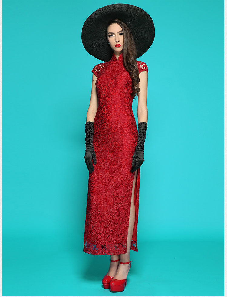 Wine red lace long qipao dress Wine red lace long qipao dress