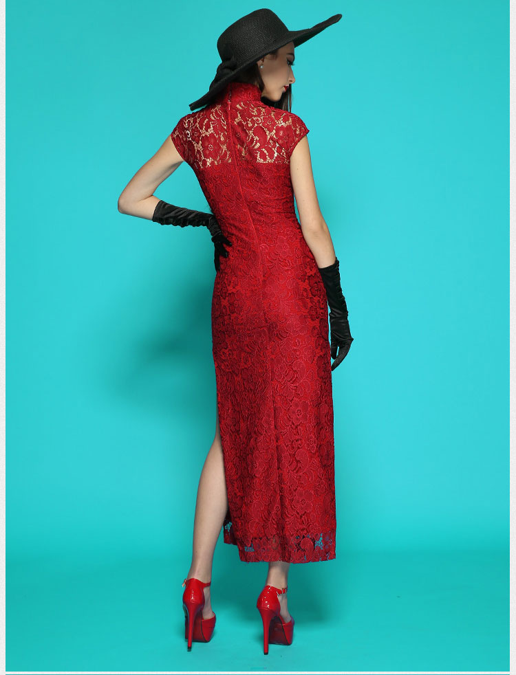 Wine red lace long qipao dress Wine red lace long qipao dress
