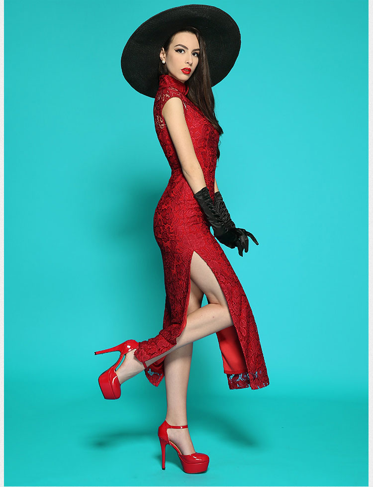 Wine red lace long qipao dress Wine red lace long qipao dress