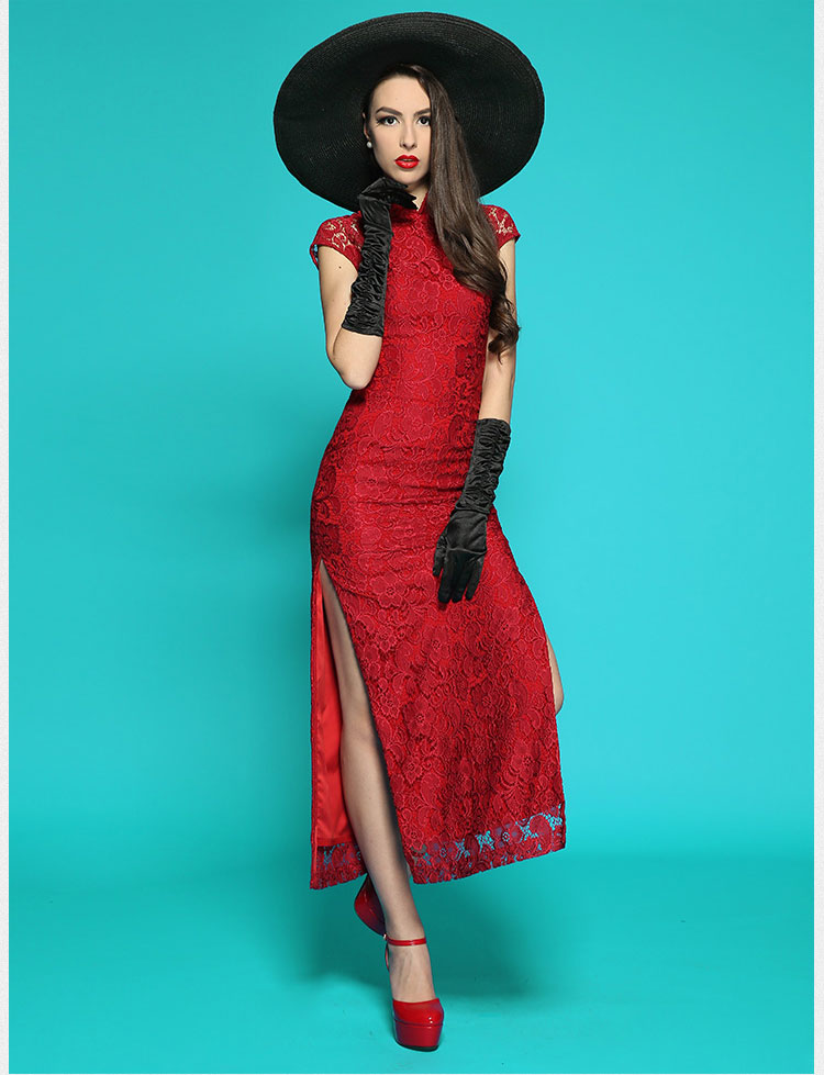 Wine red lace long qipao dress Wine red lace long qipao dress