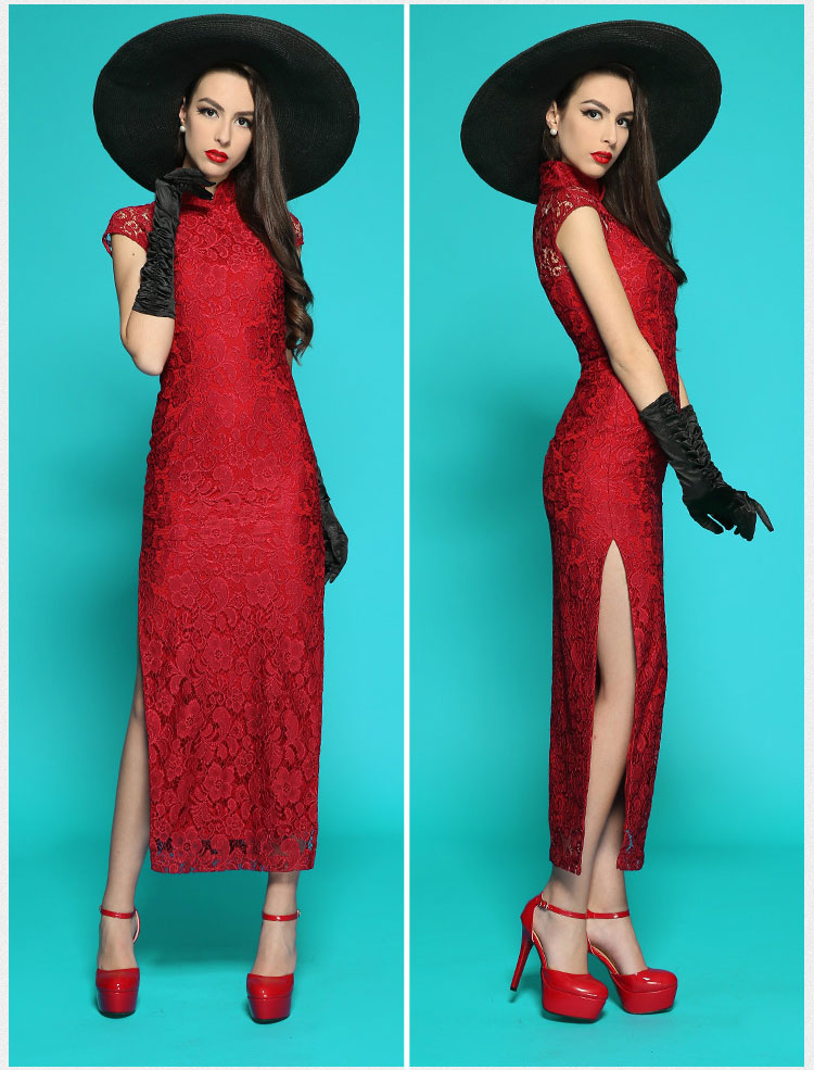 Wine red lace long qipao dress Wine red lace long qipao dress