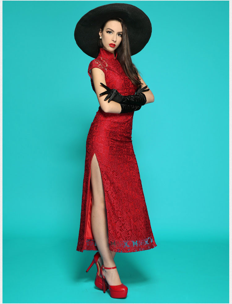 Wine red lace long qipao dress Wine red lace long qipao dress