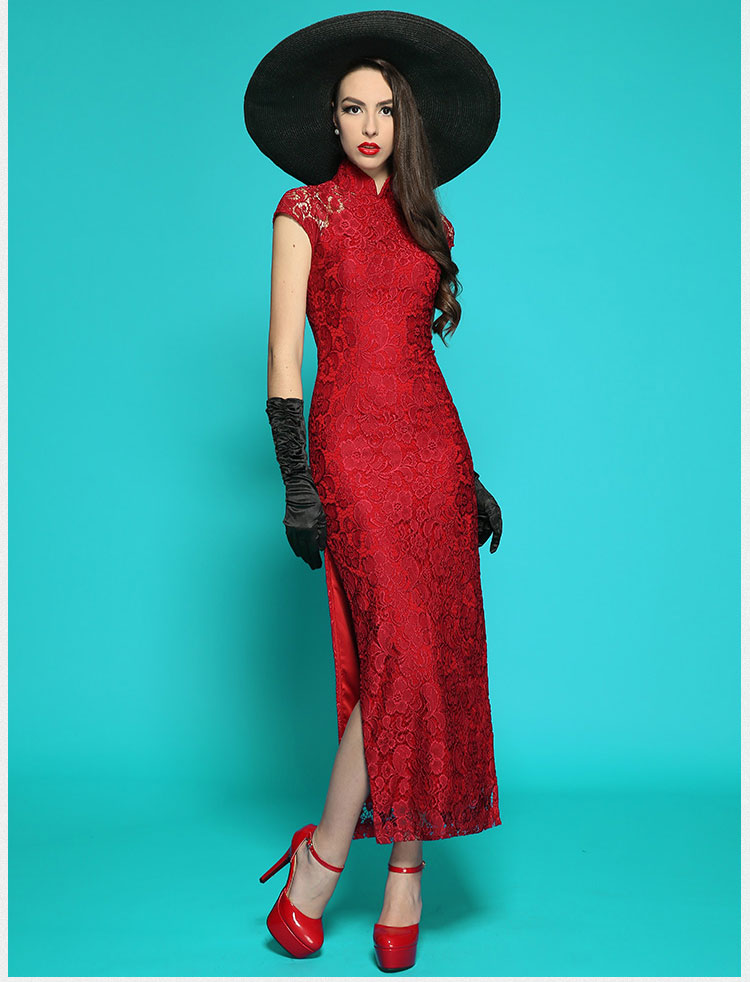 Wine red lace long qipao dress Wine red lace long qipao dress