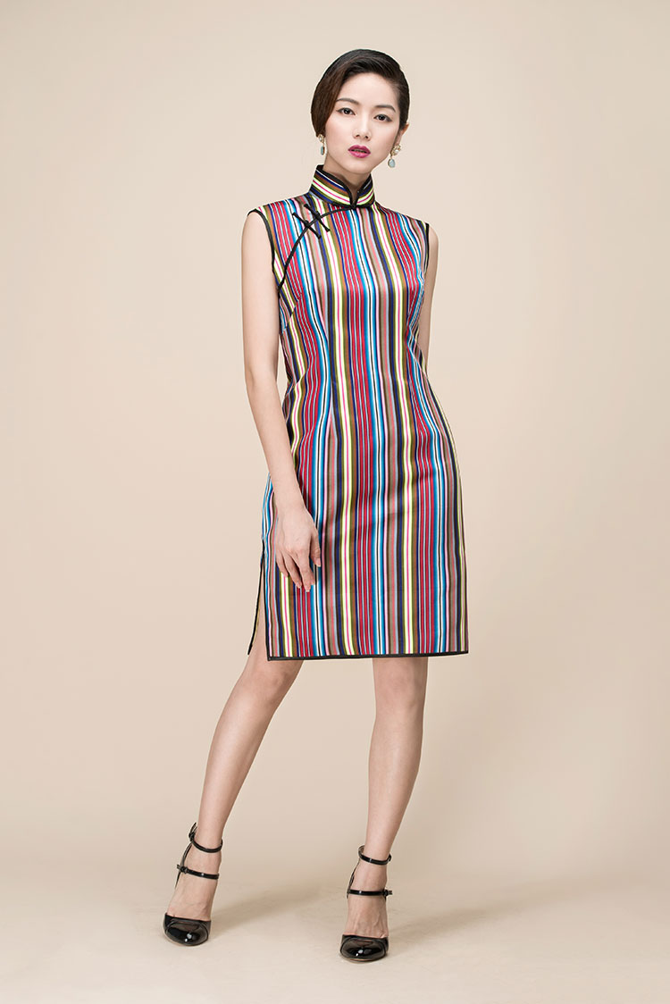Colorful stripes short qipao dress Colorful stripes short qipao dress