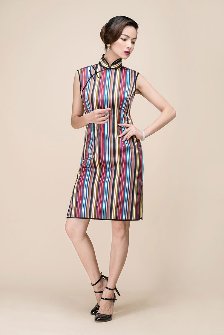 Colorful stripes short qipao dress Colorful stripes short qipao dress