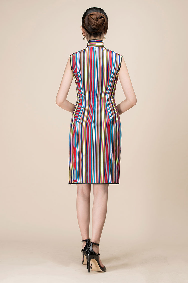 Colorful stripes short qipao dress Colorful stripes short qipao dress