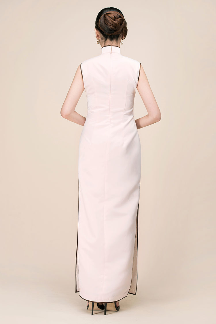 Pink silk with embroidery long qipao dress Pink silk with embroidery long qipao dress