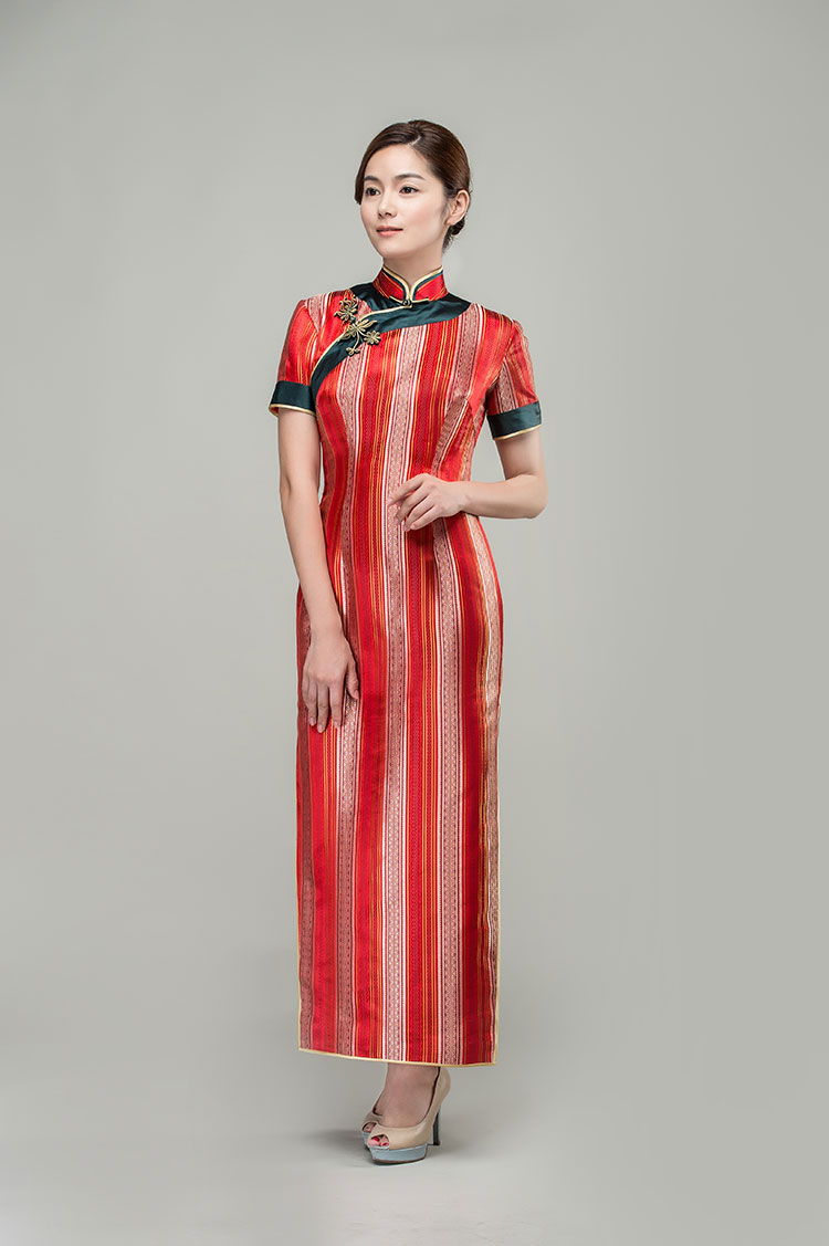 Red satin strip cheongsam dress Red satin strip cheongsam dress