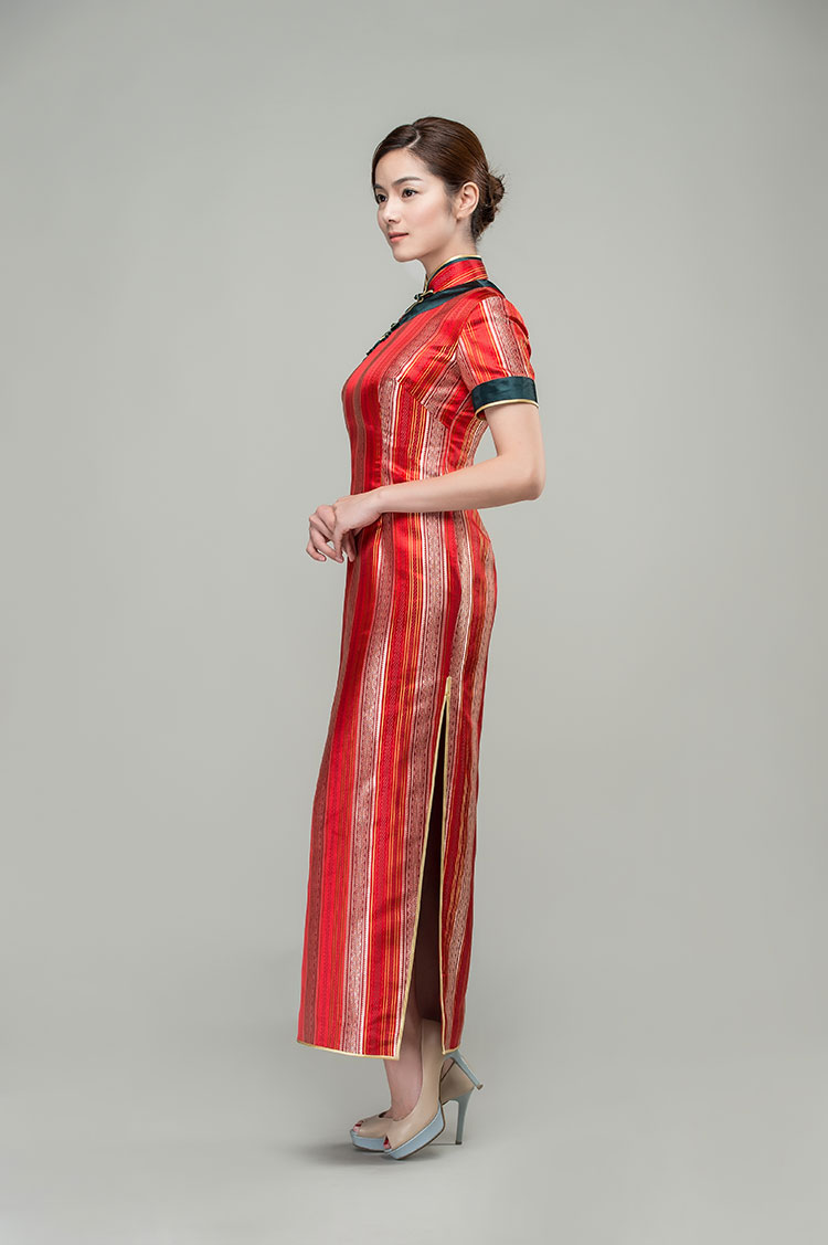 Red satin strip cheongsam dress Red satin strip cheongsam dress