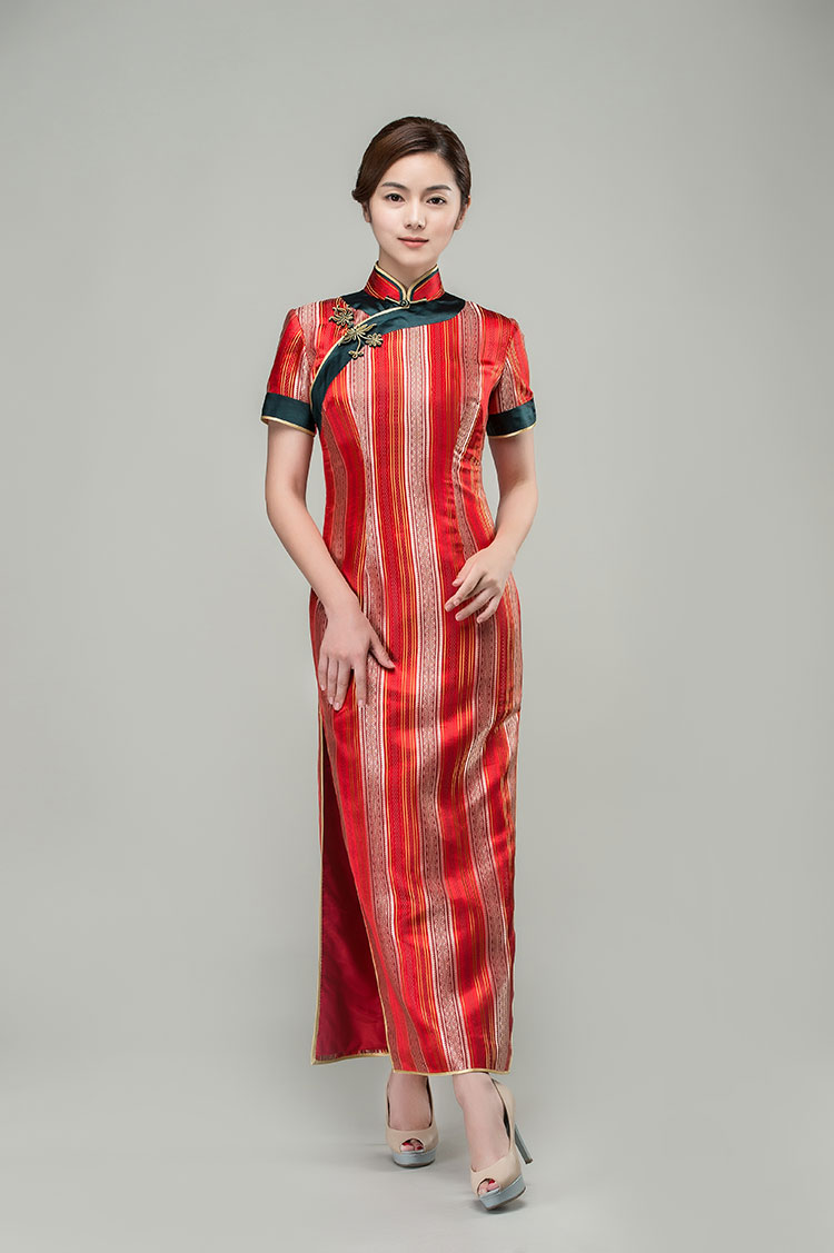 Red satin strip cheongsam dress Red satin strip cheongsam dress