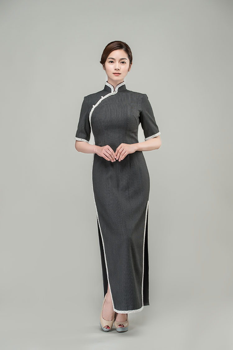 pearls trim long cheongsam dress pearls trim long cheongsam dress