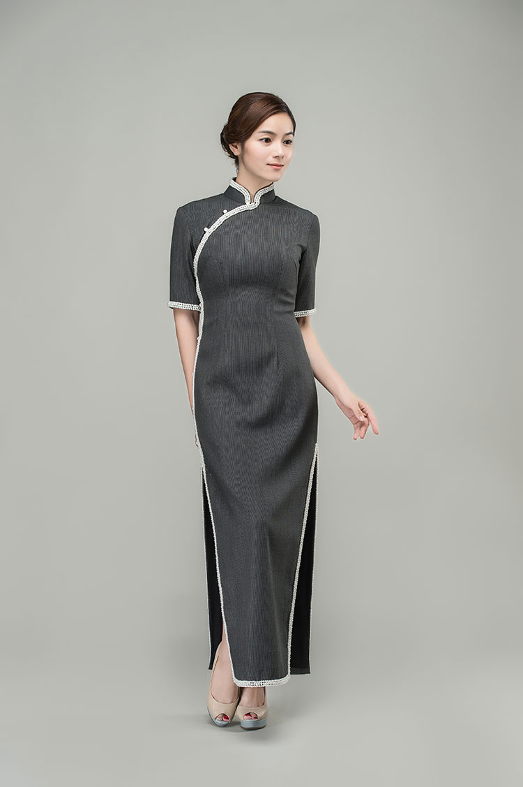 pearls trim long cheongsam dress pearls trim long cheongsam dress