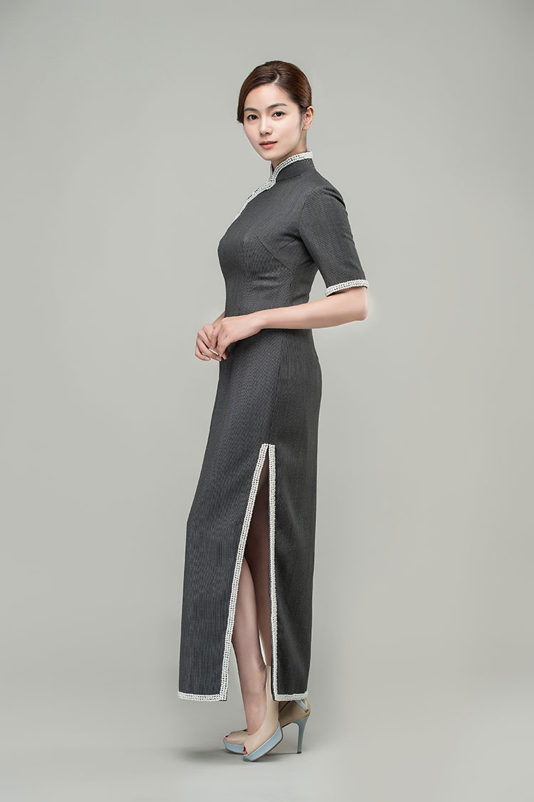 pearls trim long cheongsam dress pearls trim long cheongsam dress