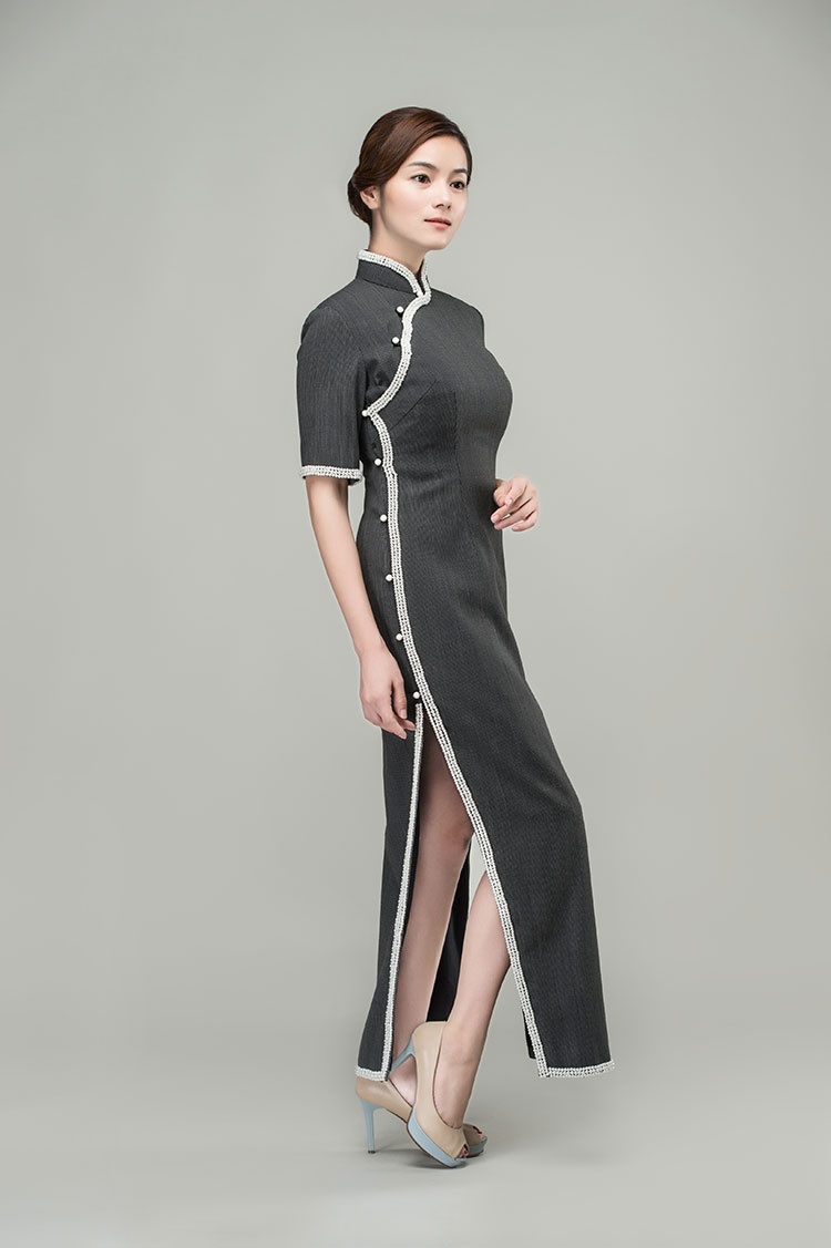 pearls trim long cheongsam dress pearls trim long cheongsam dress