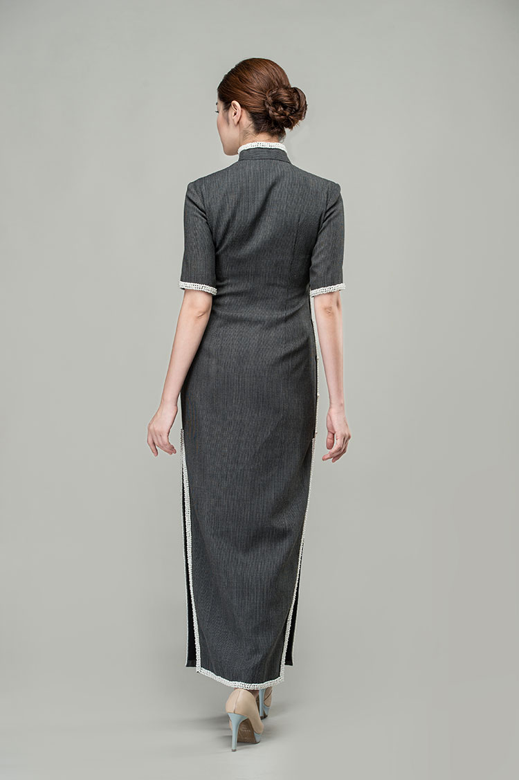 pearls trim long cheongsam dress pearls trim long cheongsam dress