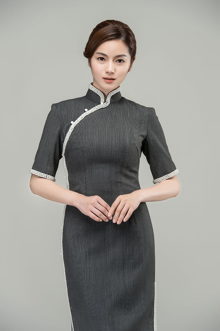 pearls trim long cheongsam dress pearls trim long cheongsam dress