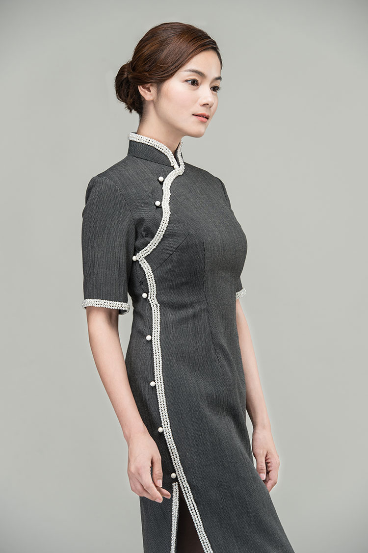 pearls trim long cheongsam dress pearls trim long cheongsam dress