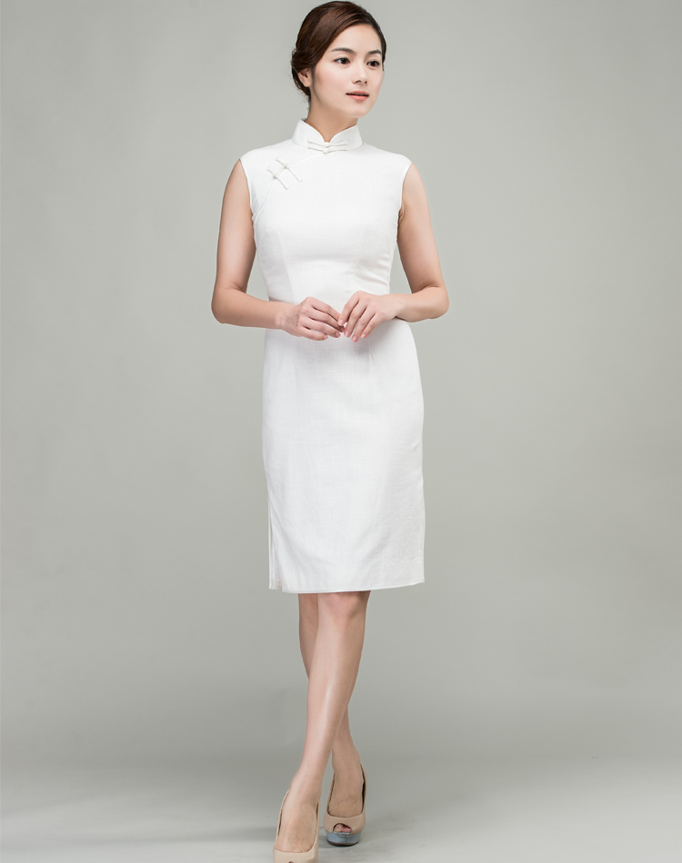 White cotton-linen short qipao dress White cotton-linen short qipao dress
