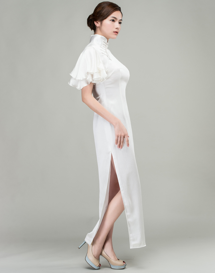 White long qipao dress whith Soft Chiffon frills Sleeves White long qipao dress whith Soft Chiffon frills Sleeves