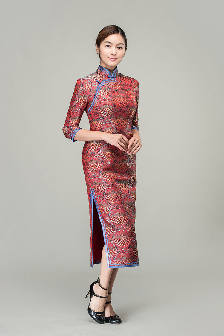 Lucky-cloudy patterns long cheongsam dress Lucky-cloudy patterns long cheongsam dress