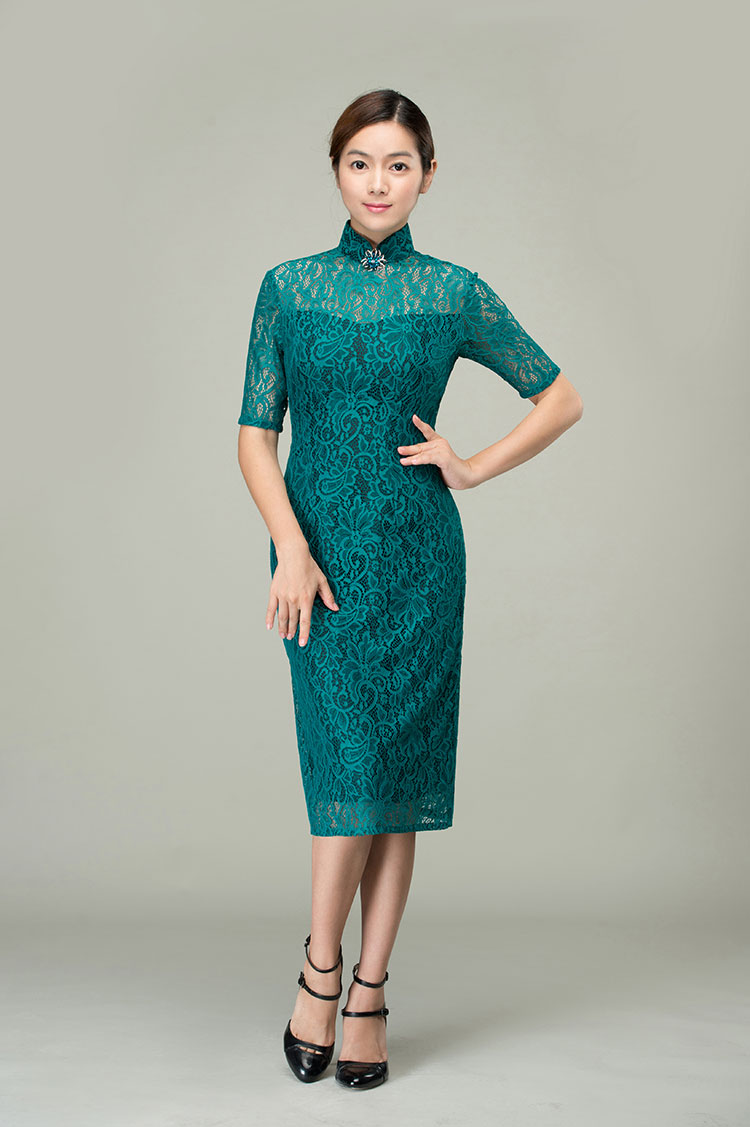 Malachite green lace qipao dress Malachite green lace qipao dress