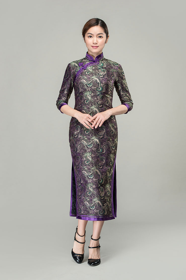 Ruyi & chrysanthemum patterns long cheongsam dress Ruyi & chrysanthemum patterns long cheongsam dress