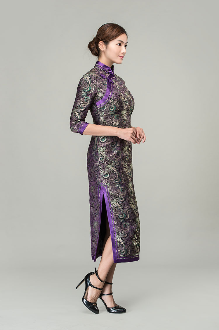 Ruyi & chrysanthemum patterns long cheongsam dress Ruyi & chrysanthemum patterns long cheongsam dress