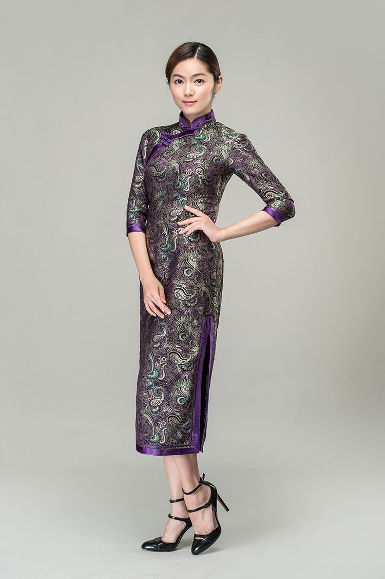 Ruyi & chrysanthemum patterns long cheongsam dress Ruyi & chrysanthemum patterns long cheongsam dress